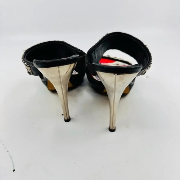NWOB Versace Mules Heels Slip On Studded Double Strap Leather Multi Womens 37 - Picture 4 of 6